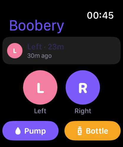 Boobery on Apple Watch — home