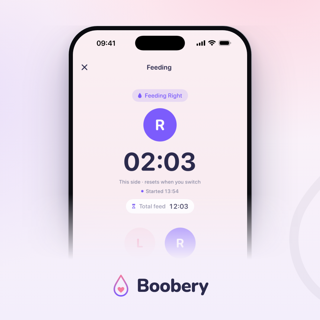 Boobery timer screen, square, with the Boobery logo beneath it
